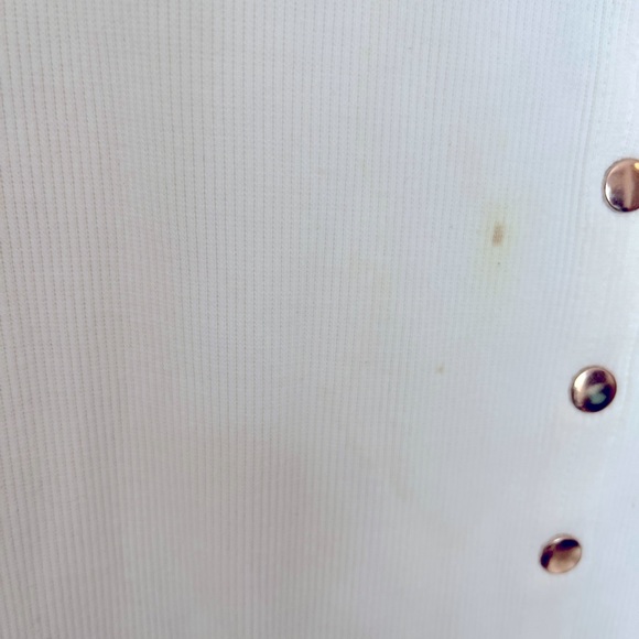 Size M fits more like a small, long, fitted cream color with gold metal snaps - Picture 14 of 15